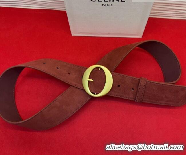 Classic Promotional Celine Twin Triomphe Belt 4.5x105cm with Round Buckle in Suede 6018 Red 2026
