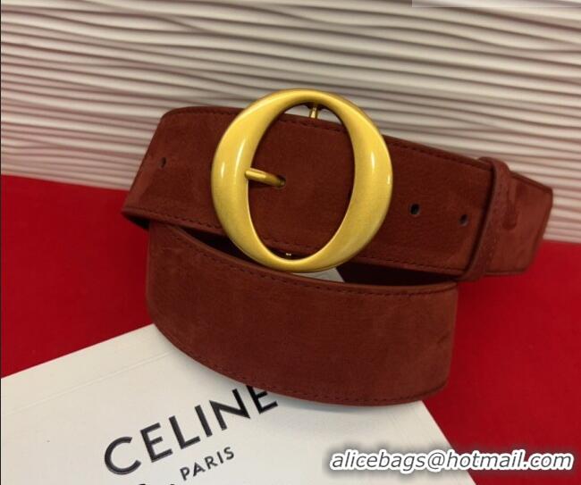 Classic Promotional Celine Twin Triomphe Belt 4.5x105cm with Round Buckle in Suede 6018 Red 2026