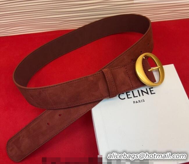 Classic Promotional Celine Twin Triomphe Belt 4.5x105cm with Round Buckle in Suede 6018 Red 2026