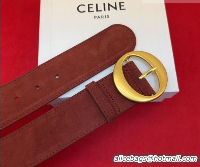 Classic Promotional Celine Twin Triomphe Belt 4.5x105cm with Round Buckle in Suede 6018 Red 2026