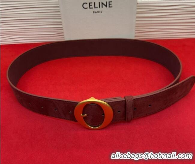 Classic Promotional Celine Twin Triomphe Belt 4.5x105cm with Round Buckle in Suede 6018 Red 2026