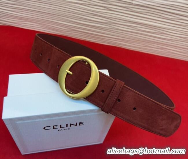 Classic Promotional Celine Twin Triomphe Belt 4.5x105cm with Round Buckle in Suede 6018 Red 2026