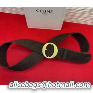 Best Product Celine Twin Triomphe Belt 4.5x105cm with Round Buckle in Suede 6018 Dark Brown 2026