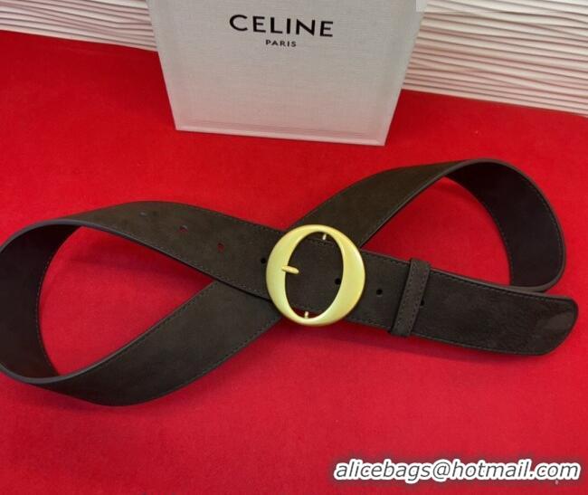 Best Product Celine Twin Triomphe Belt 4.5x105cm with Round Buckle in Suede 6018 Dark Brown 2026