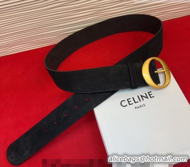 Best Product Celine Twin Triomphe Belt 4.5x105cm with Round Buckle in Suede 6018 Dark Brown 2026