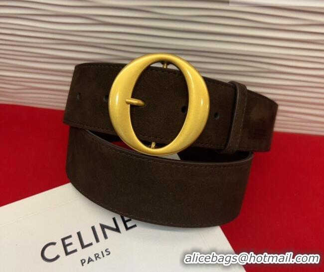Best Product Celine Twin Triomphe Belt 4.5x105cm with Round Buckle in Suede 6018 Dark Brown 2026