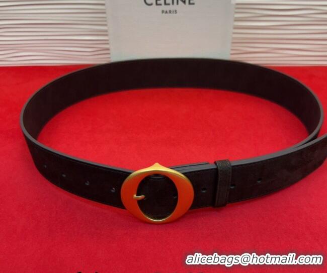 Best Product Celine Twin Triomphe Belt 4.5x105cm with Round Buckle in Suede 6018 Dark Brown 2026
