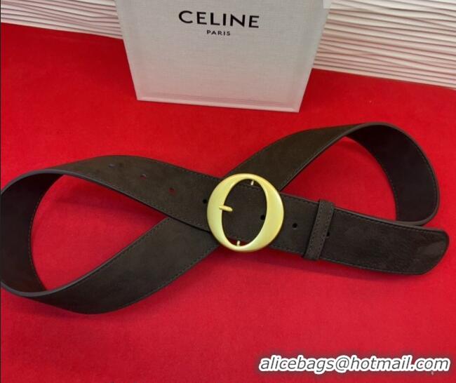 Best Product Celine Twin Triomphe Belt 4.5x105cm with Round Buckle in Suede 6018 Dark Brown 2026