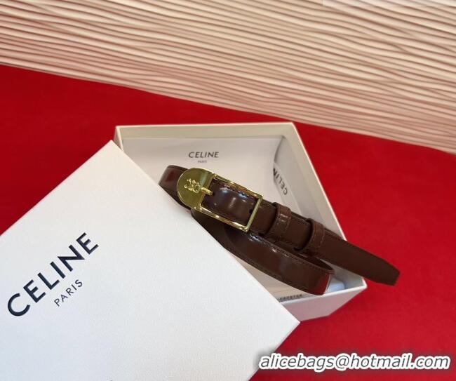 Low Cost Celine Shiny Calfskin Leather Belt 1.8cm with Pin Buckle CE031603 Chocolate/Gold 2026
