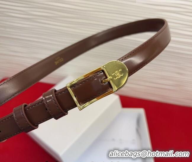Low Cost Celine Shiny Calfskin Leather Belt 1.8cm with Pin Buckle CE031603 Chocolate/Gold 2026