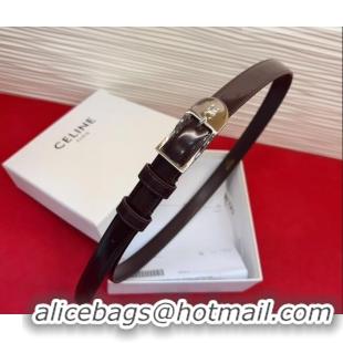 Top Quality Celine Shiny Calfskin Leather Belt 1.8cm with Pin Buckle CE031603 Chocolate/Silver 2026