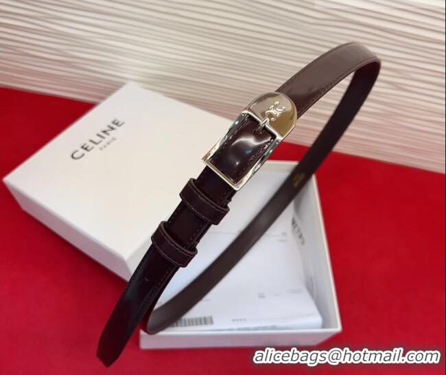 Top Quality Celine Shiny Calfskin Leather Belt 1.8cm with Pin Buckle CE031603 Chocolate/Silver 2026
