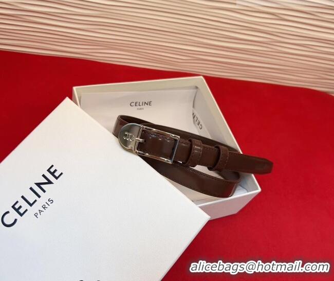 Top Quality Celine Shiny Calfskin Leather Belt 1.8cm with Pin Buckle CE031603 Chocolate/Silver 2026