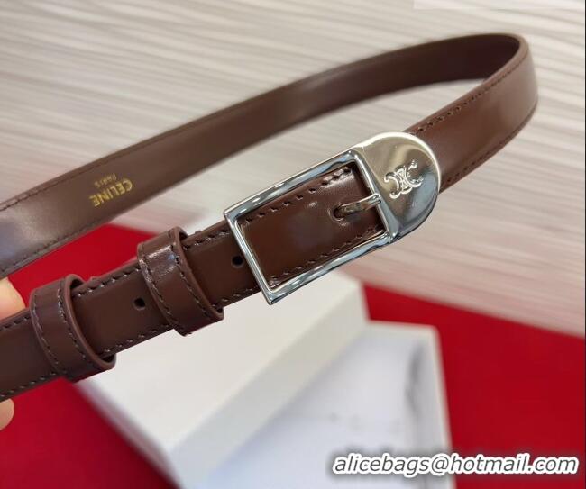 Top Quality Celine Shiny Calfskin Leather Belt 1.8cm with Pin Buckle CE031603 Chocolate/Silver 2026