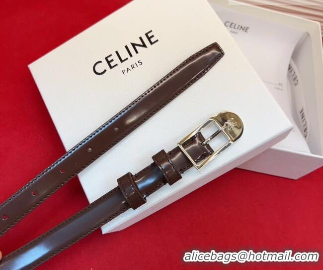 Top Quality Celine Shiny Calfskin Leather Belt 1.8cm with Pin Buckle CE031603 Chocolate/Silver 2026