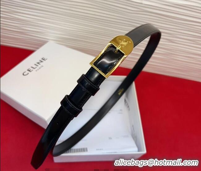 New Fashion Celine Shiny Calfskin Leather Belt 1.8cm with Pin Buckle CE031603 Black/Gold 2026