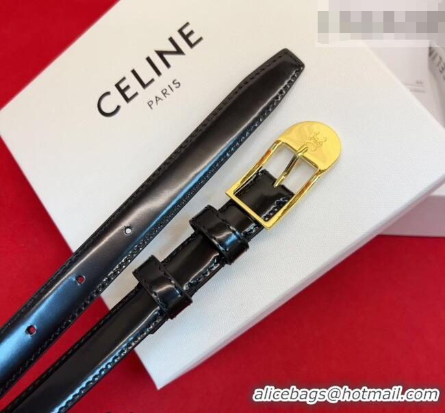 New Fashion Celine Shiny Calfskin Leather Belt 1.8cm with Pin Buckle CE031603 Black/Gold 2026