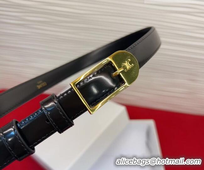 New Fashion Celine Shiny Calfskin Leather Belt 1.8cm with Pin Buckle CE031603 Black/Gold 2026