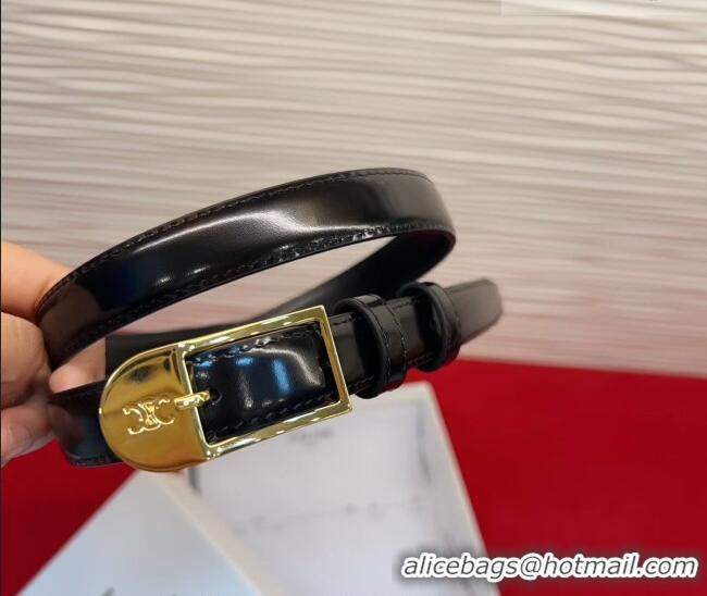 New Fashion Celine Shiny Calfskin Leather Belt 1.8cm with Pin Buckle CE031603 Black/Gold 2026