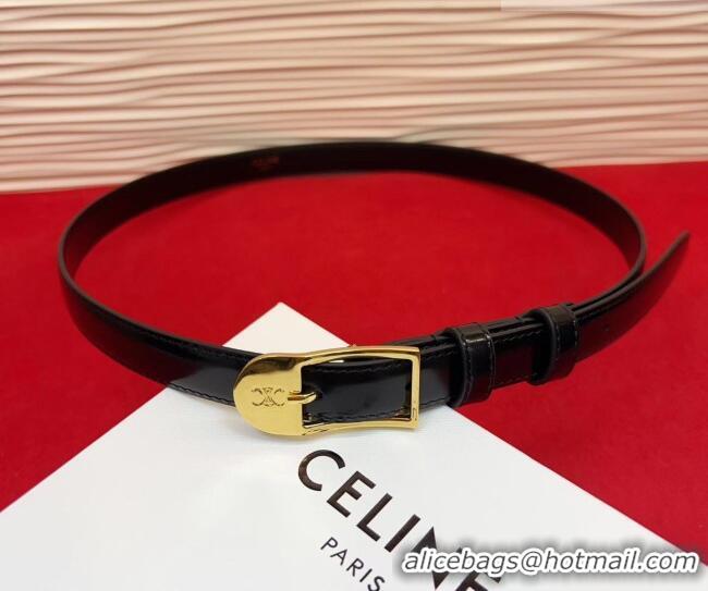 New Fashion Celine Shiny Calfskin Leather Belt 1.8cm with Pin Buckle CE031603 Black/Gold 2026