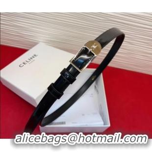 Original Cheap Celine Shiny Calfskin Leather Belt 1.8cm with Pin Buckle CE031603 Black/Silver 2026