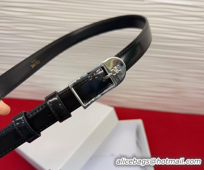 Original Cheap Celine Shiny Calfskin Leather Belt 1.8cm with Pin Buckle CE031603 Black/Silver 2026