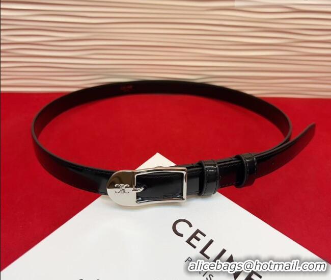 Original Cheap Celine Shiny Calfskin Leather Belt 1.8cm with Pin Buckle CE031603 Black/Silver 2026