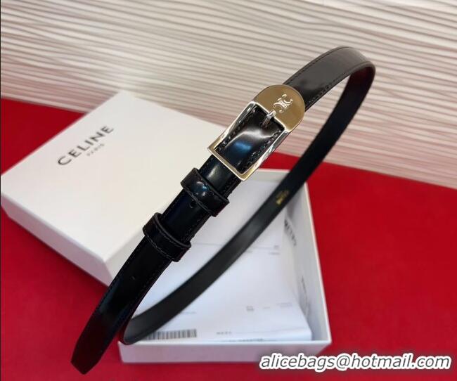 Original Cheap Celine Shiny Calfskin Leather Belt 1.8cm with Pin Buckle CE031603 Black/Silver 2026