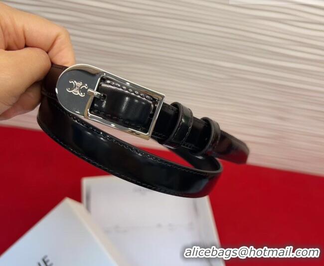 Original Cheap Celine Shiny Calfskin Leather Belt 1.8cm with Pin Buckle CE031603 Black/Silver 2026