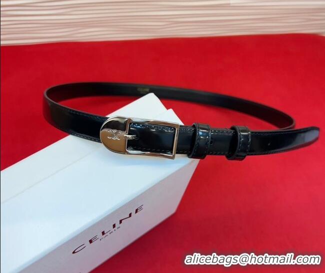 Original Cheap Celine Shiny Calfskin Leather Belt 1.8cm with Pin Buckle CE031603 Black/Silver 2026