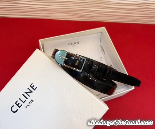 Original Cheap Celine Shiny Calfskin Leather Belt 1.8cm with Pin Buckle CE031603 Black/Silver 2026