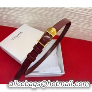 Best Product Celine Shiny Calfskin Leather Belt 1.8cm with Pin Buckle CE031603 Dark Burgundy/Gold 2026