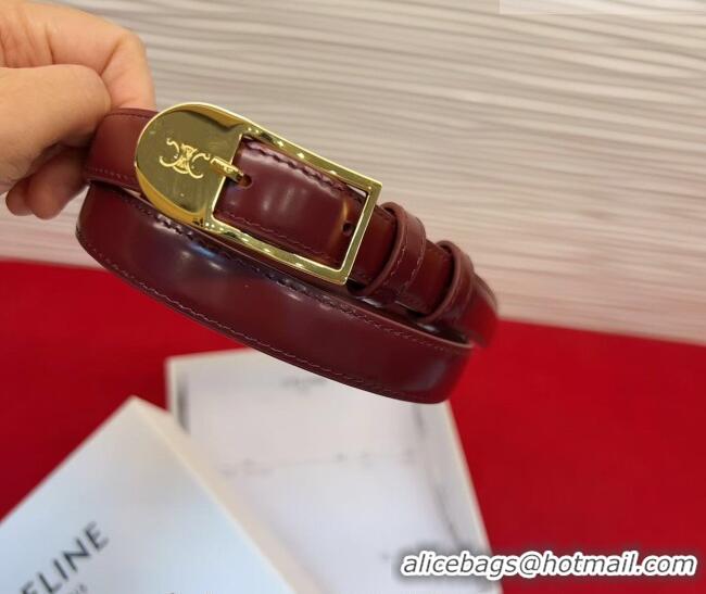 Best Product Celine Shiny Calfskin Leather Belt 1.8cm with Pin Buckle CE031603 Dark Burgundy/Gold 2026