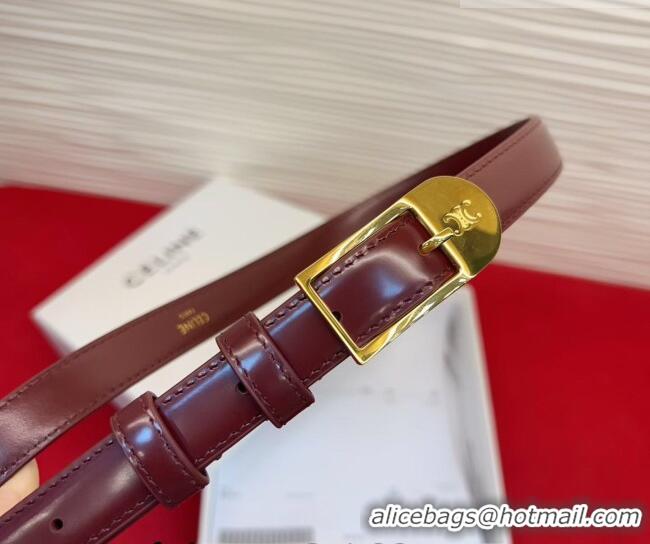 Best Product Celine Shiny Calfskin Leather Belt 1.8cm with Pin Buckle CE031603 Dark Burgundy/Gold 2026