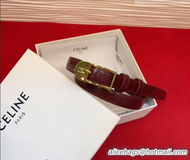Best Product Celine Shiny Calfskin Leather Belt 1.8cm with Pin Buckle CE031603 Dark Burgundy/Gold 2026