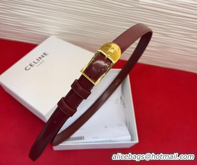 Best Product Celine Shiny Calfskin Leather Belt 1.8cm with Pin Buckle CE031603 Dark Burgundy/Gold 2026