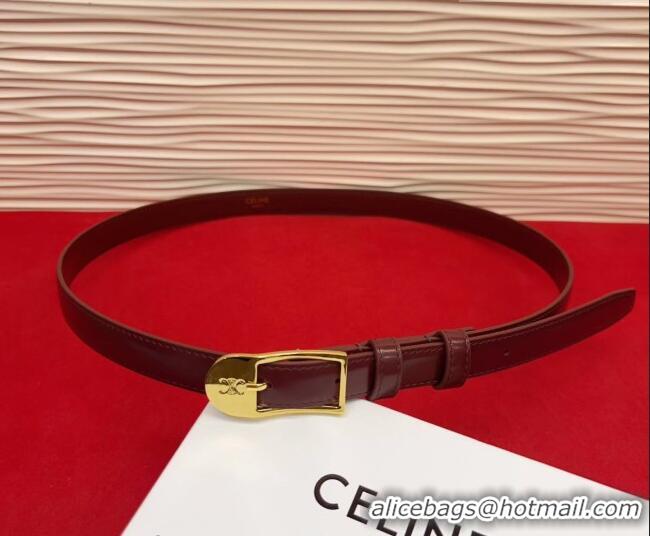 Best Product Celine Shiny Calfskin Leather Belt 1.8cm with Pin Buckle CE031603 Dark Burgundy/Gold 2026