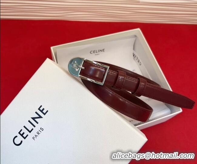 Buy Classic Celine Shiny Calfskin Leather Belt 1.8cm with Pin Buckle CE031603 Dark Burgundy/Silver 2026
