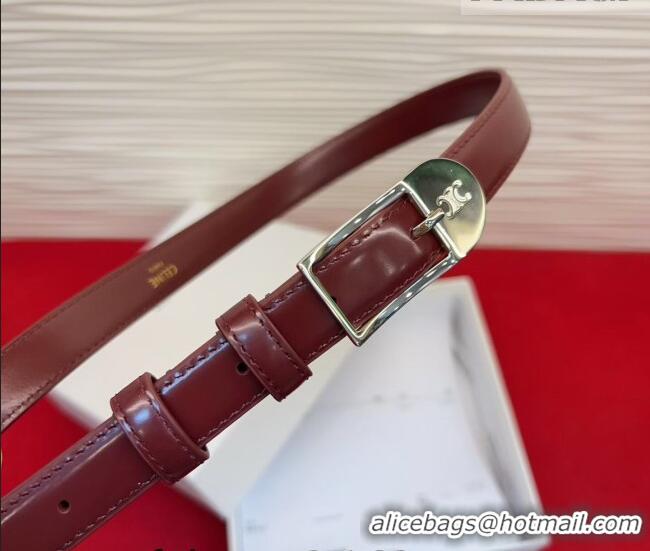 Buy Classic Celine Shiny Calfskin Leather Belt 1.8cm with Pin Buckle CE031603 Dark Burgundy/Silver 2026