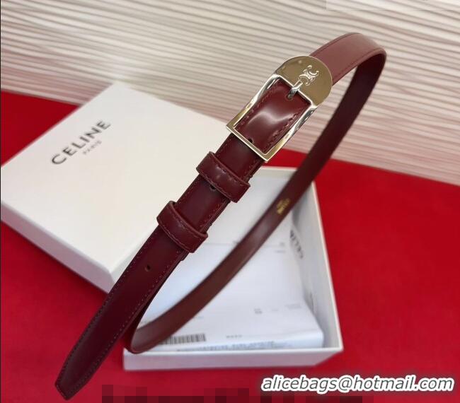 Buy Classic Celine Shiny Calfskin Leather Belt 1.8cm with Pin Buckle CE031603 Dark Burgundy/Silver 2026