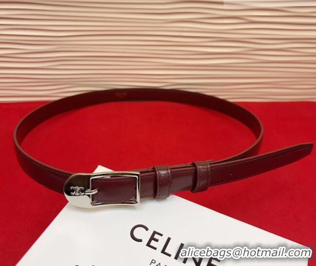 Buy Classic Celine Shiny Calfskin Leather Belt 1.8cm with Pin Buckle CE031603 Dark Burgundy/Silver 2026