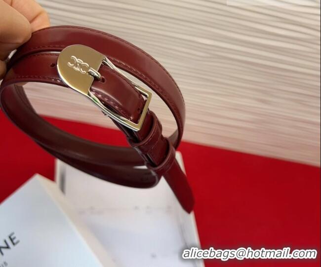 Buy Classic Celine Shiny Calfskin Leather Belt 1.8cm with Pin Buckle CE031603 Dark Burgundy/Silver 2026