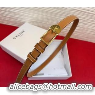 Fashion Luxury Celine Shiny Calfskin Leather Belt 1.8cm with Pin Buckle CE031603 Tan Brown/Gold 2026