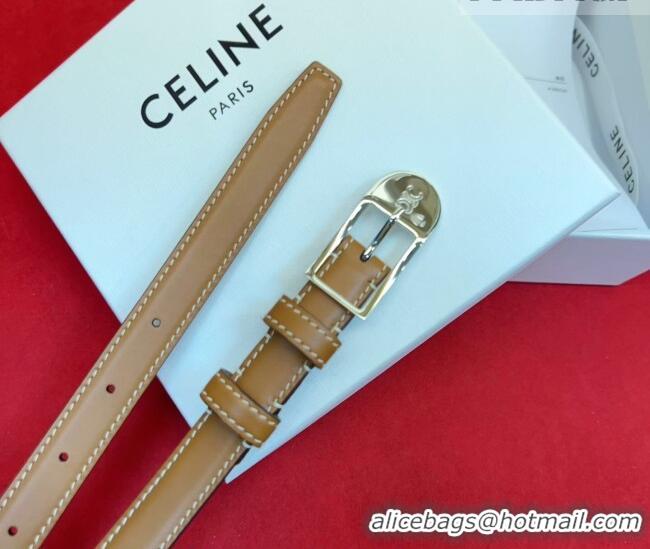 Fashion Luxury Celine Shiny Calfskin Leather Belt 1.8cm with Pin Buckle CE031603 Tan Brown/Gold 2026