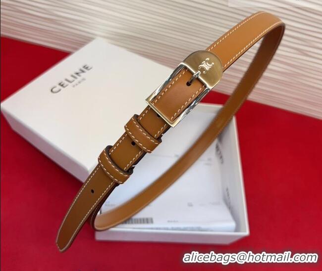 Fashion Luxury Celine Shiny Calfskin Leather Belt 1.8cm with Pin Buckle CE031603 Tan Brown/Gold 2026