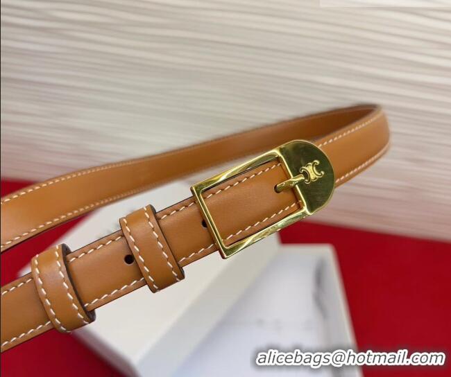 Fashion Luxury Celine Shiny Calfskin Leather Belt 1.8cm with Pin Buckle CE031603 Tan Brown/Gold 2026