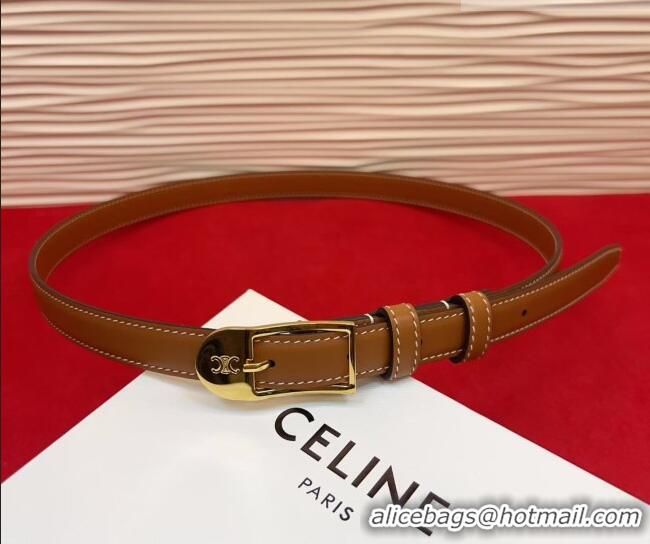 Fashion Luxury Celine Shiny Calfskin Leather Belt 1.8cm with Pin Buckle CE031603 Tan Brown/Gold 2026