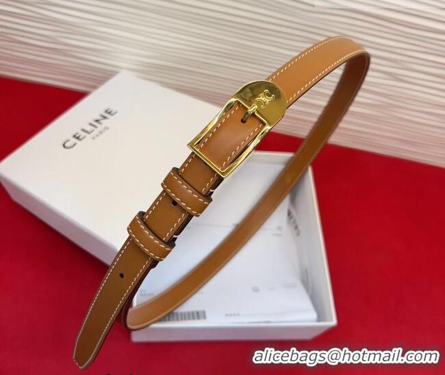Fashion Luxury Celine Shiny Calfskin Leather Belt 1.8cm with Pin Buckle CE031603 Tan Brown/Gold 2026