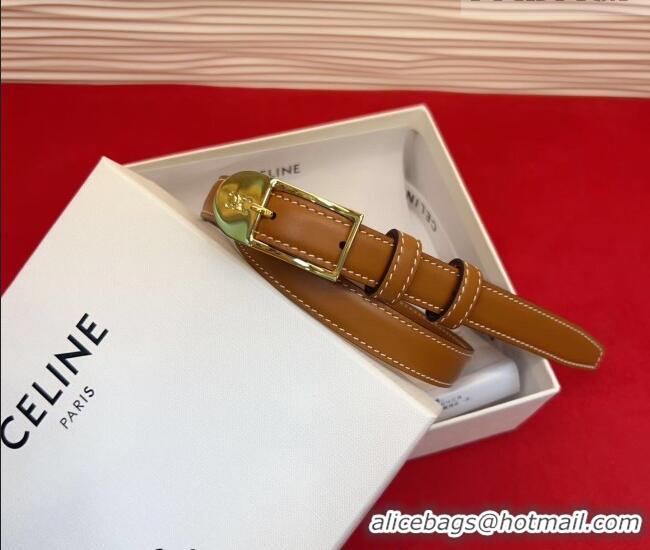 Fashion Luxury Celine Shiny Calfskin Leather Belt 1.8cm with Pin Buckle CE031603 Tan Brown/Gold 2026