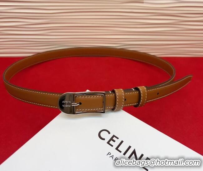 Top Design Celine Shiny Calfskin Leather Belt 1.8cm with Pin Buckle CE031603 Tan Brown/Silver 2026